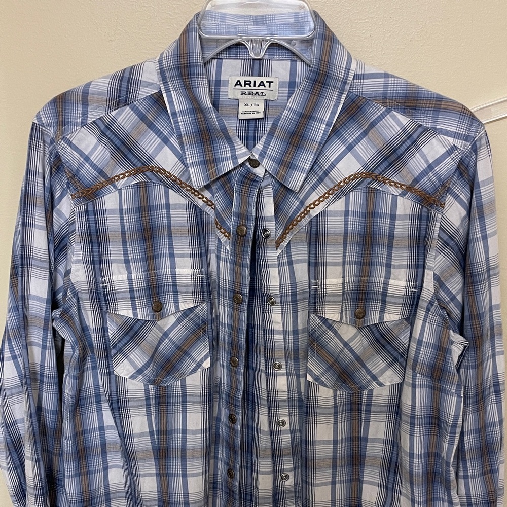Ariat Real Womens White and Blue Plaid Button Down Shirt  Western Rodeo Ladies